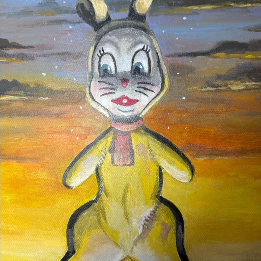 Original Surreal Oil Painting Framed Bunny Symbolic Scene 18x24 One of a KindArt - Picture 5 of 11